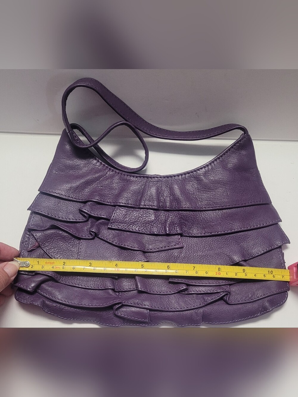 Purple Leather Ruffle Shoulder Bag - Picture 6 of 7